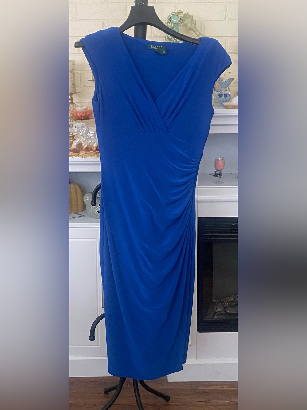 Ralph Lauren Cobalt Blue V-Neck Ruched Maxi Dress